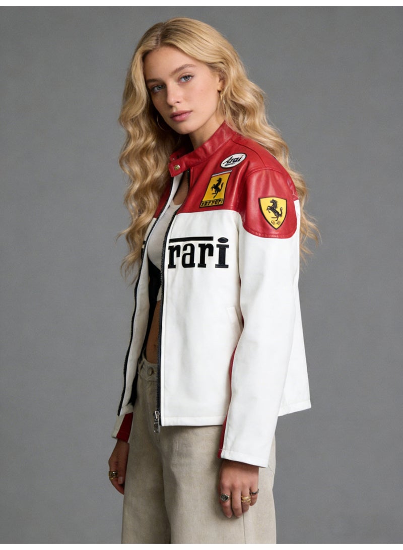 اف 1 F1 ملابس سباق التطريز pu سترة جلدية ركوب الدراجات الرياح الزوجية الأزياء الزوجين الربيع والخريف سترة رقيقة - Image 5